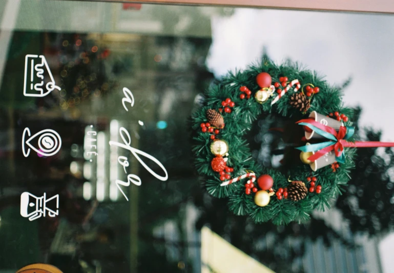 a close up of a door with a wreath on it