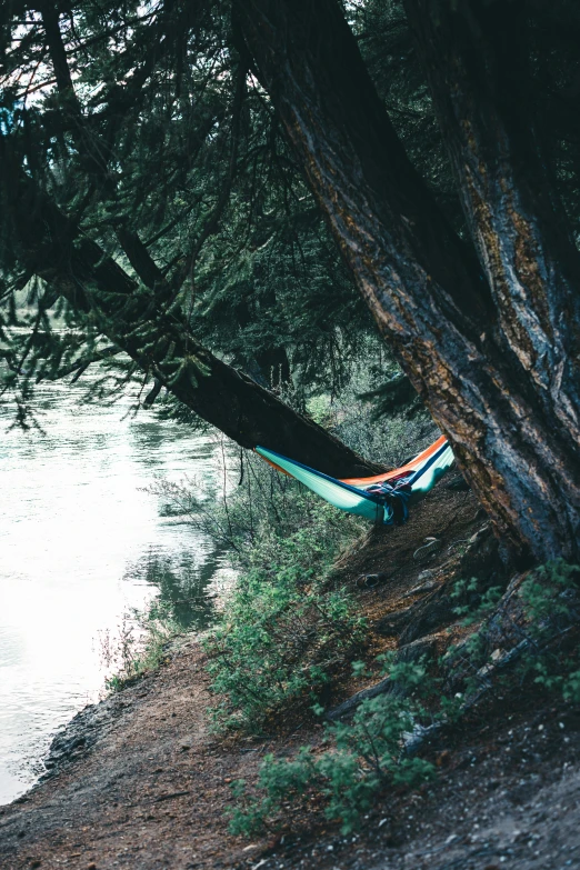 a man relaxing in his hammock by the lake