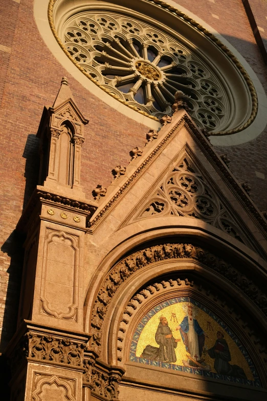 the large building has stained glass windows on it's sides