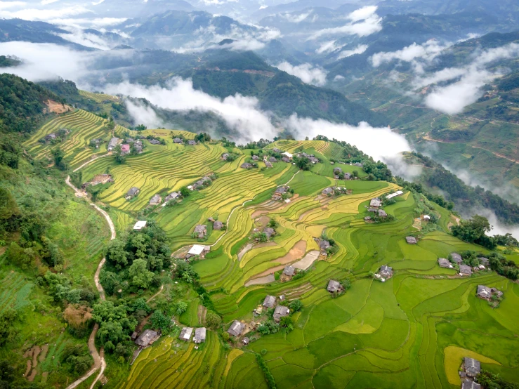 an aerial view of an asian rice terraces