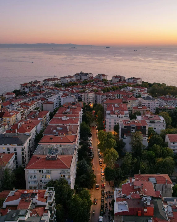 the view from above the town, looking down at the sea