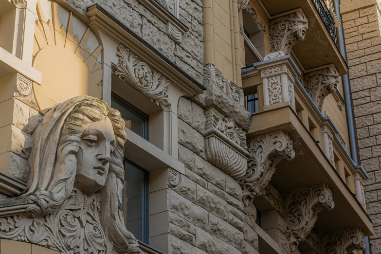 an architectural design adorns the facade of a building