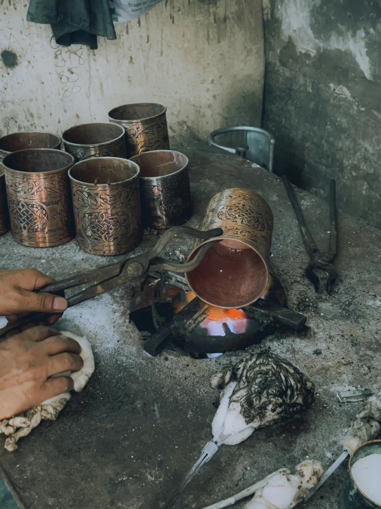 some pots that are on a table