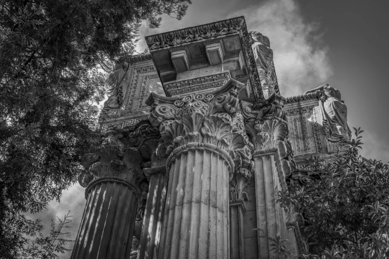 black and white po of a cathedral with columns