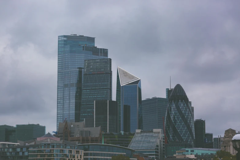 a city view with the skyscrs of london on a cloudy day
