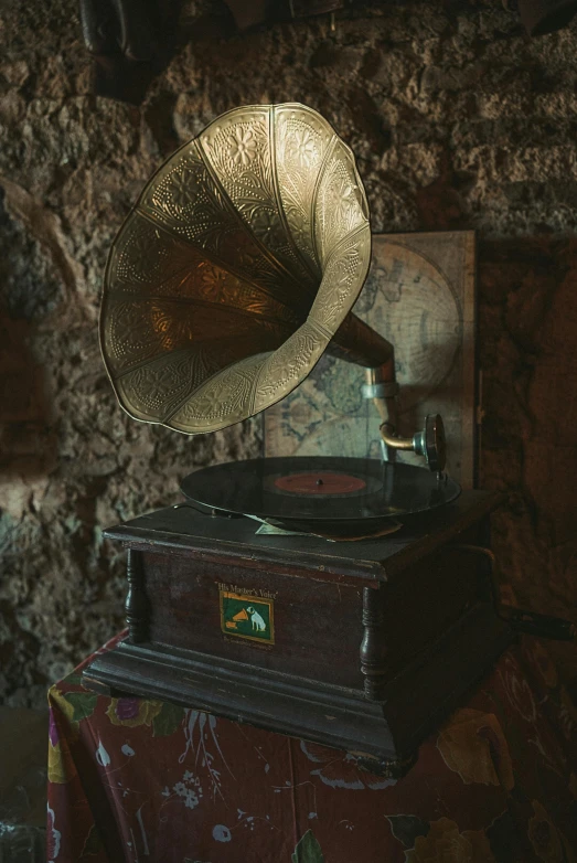 an old - fashioned record player is on display