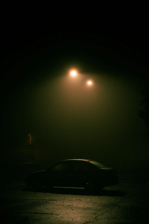 car on a street in the rain with two lights