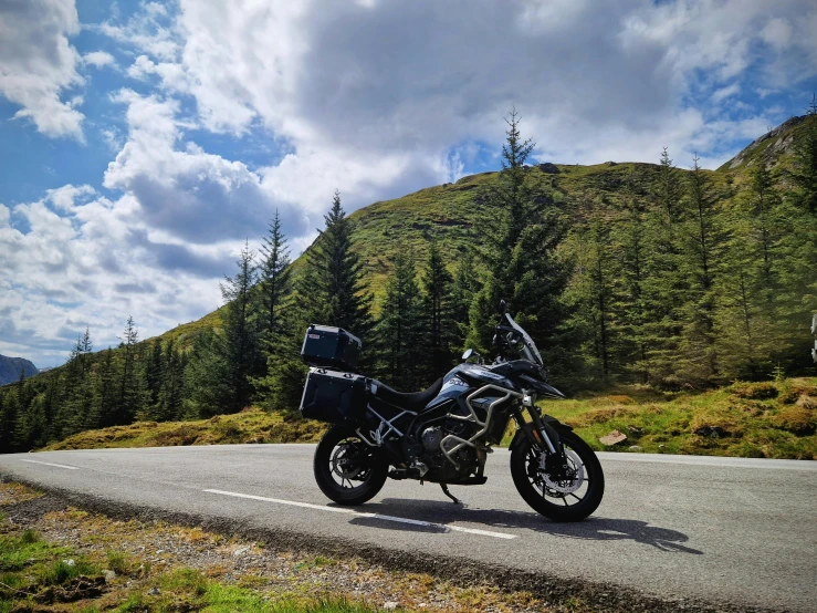 a motorcycle parked on the side of the road