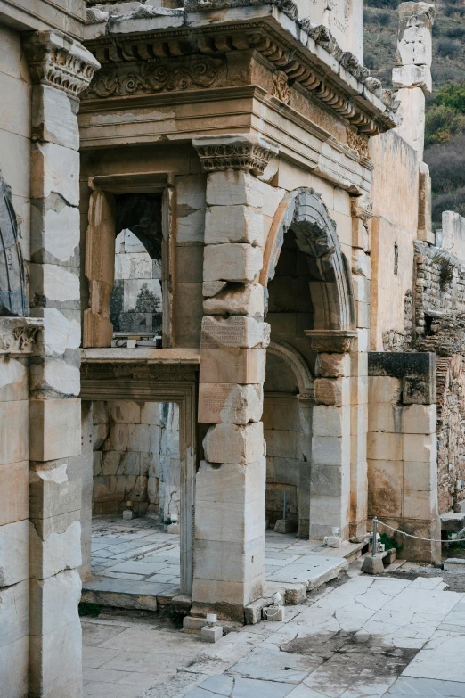 an old building is shown with crumbling walls