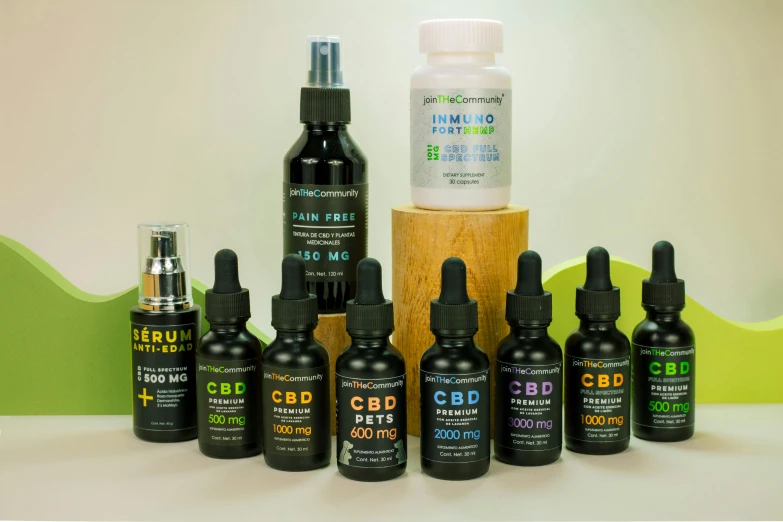 the bottles are labeled cbd with many different flavors