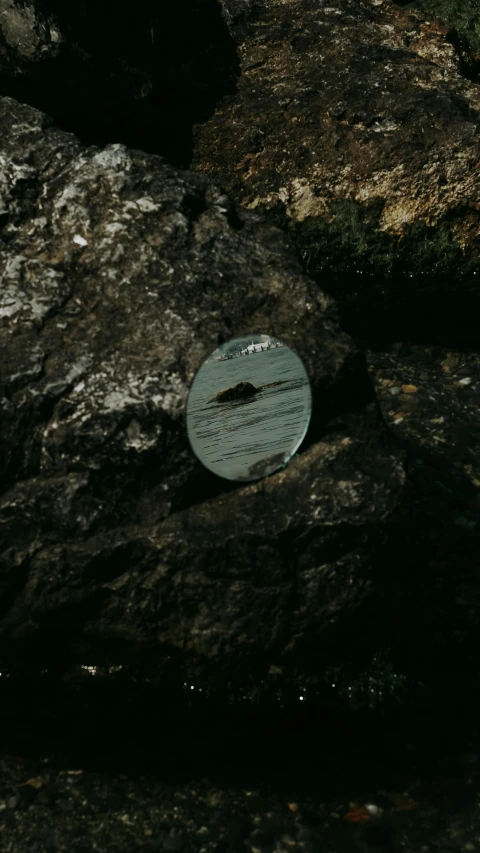 a small on sits on a rock in the water