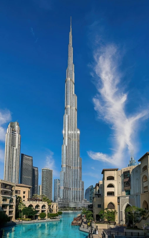 view of a city with very tall buildings and a pool