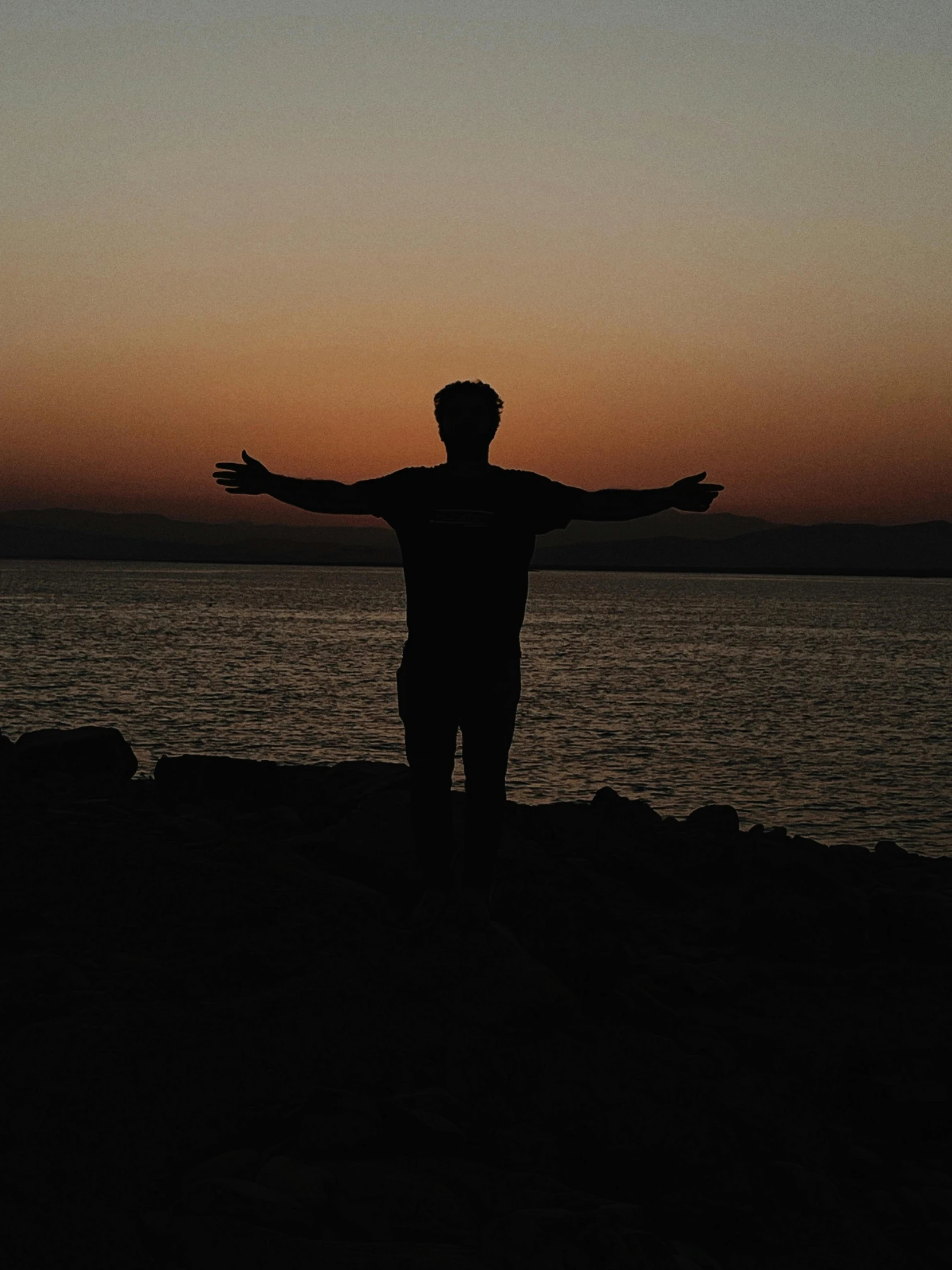 a person standing at the edge of a body of water