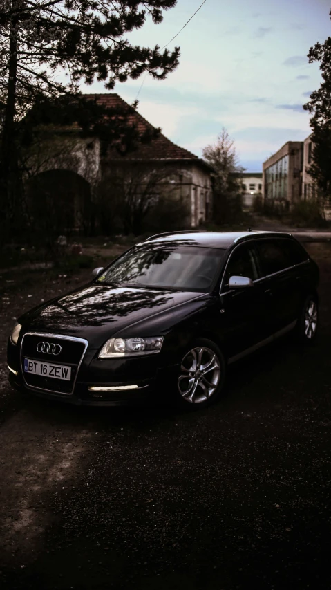 a car is parked on the side of a road