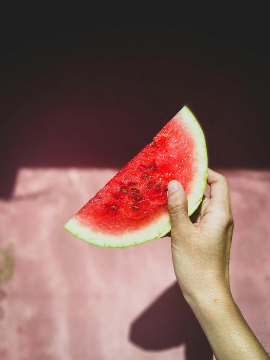 a person holding up an umbrella made out of watermelon