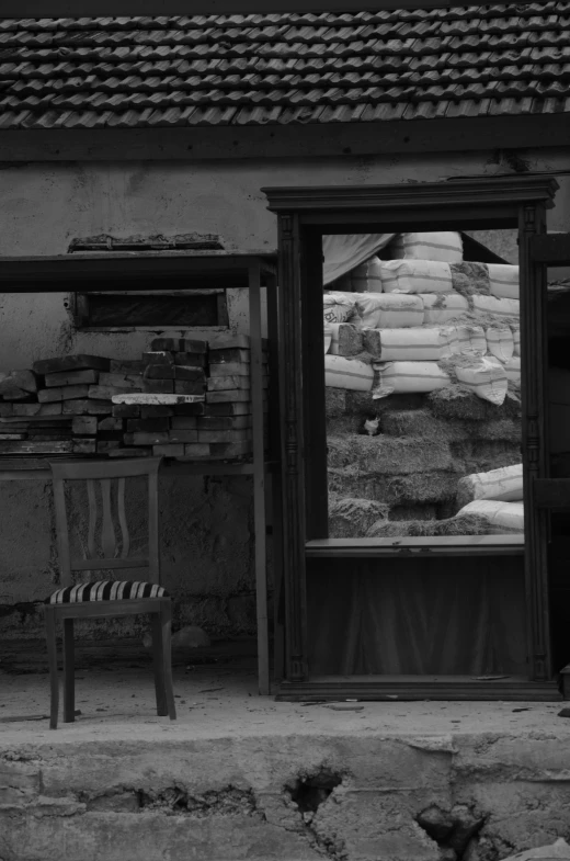 a stack of papers in front of an empty room