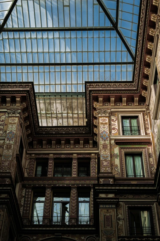 the sky is shown through an open roof