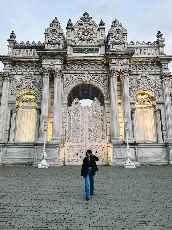 person standing in front of an ornate gate