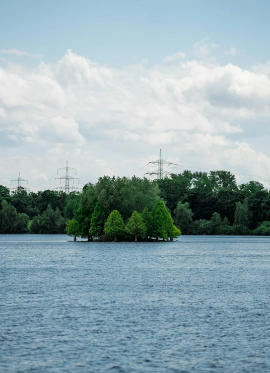 a small island with trees growing in the middle