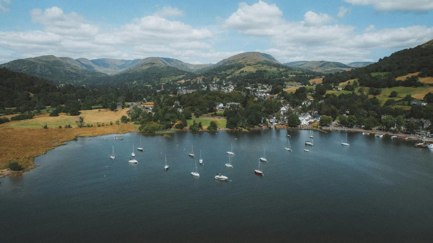 a lake with some boats floating in it