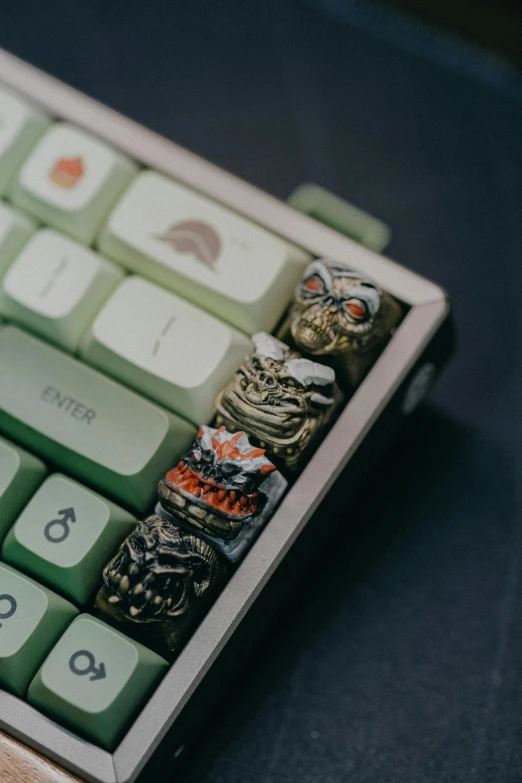 a close up view of a set of computer keyboards