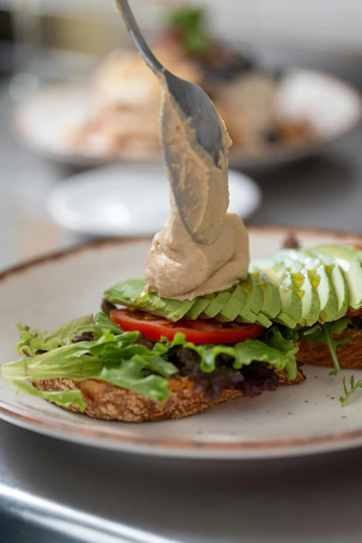 a sandwich with avocado on a plate