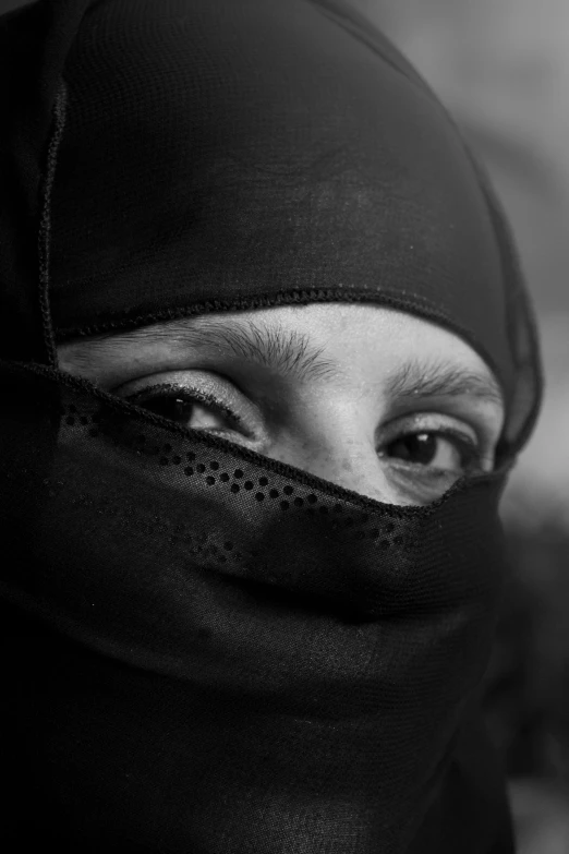 the eyes of a person wearing a black veil