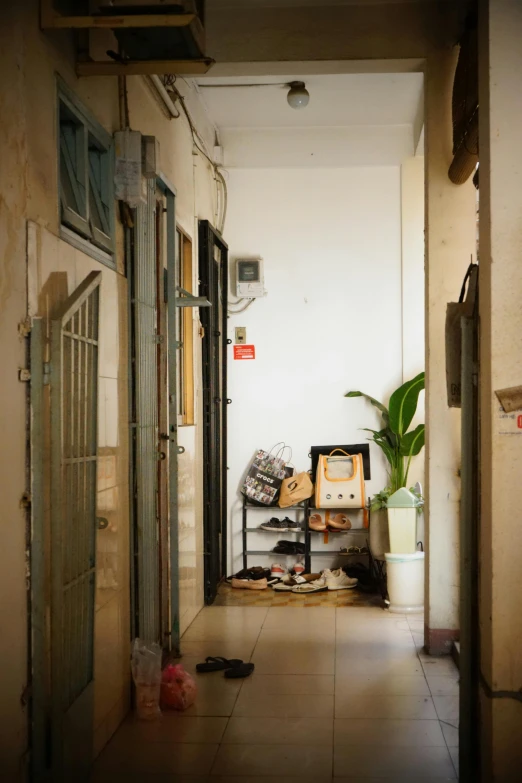 a hallway between two floors of a building