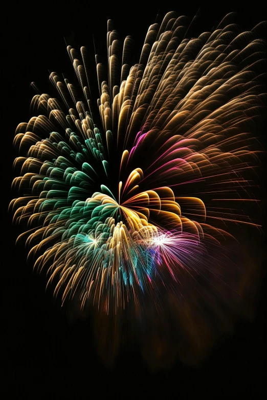 a brightly lit fireworks with black background