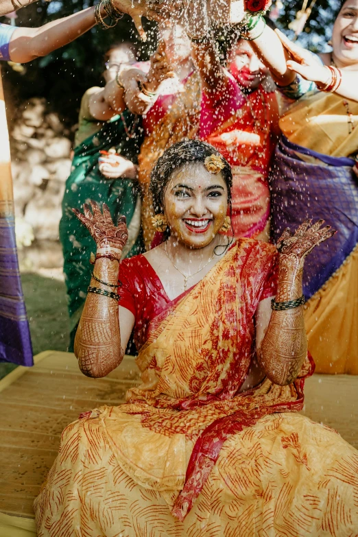 the girl is throwing out flowers on her face