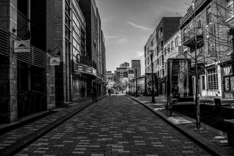 street view of a city with several tall buildings