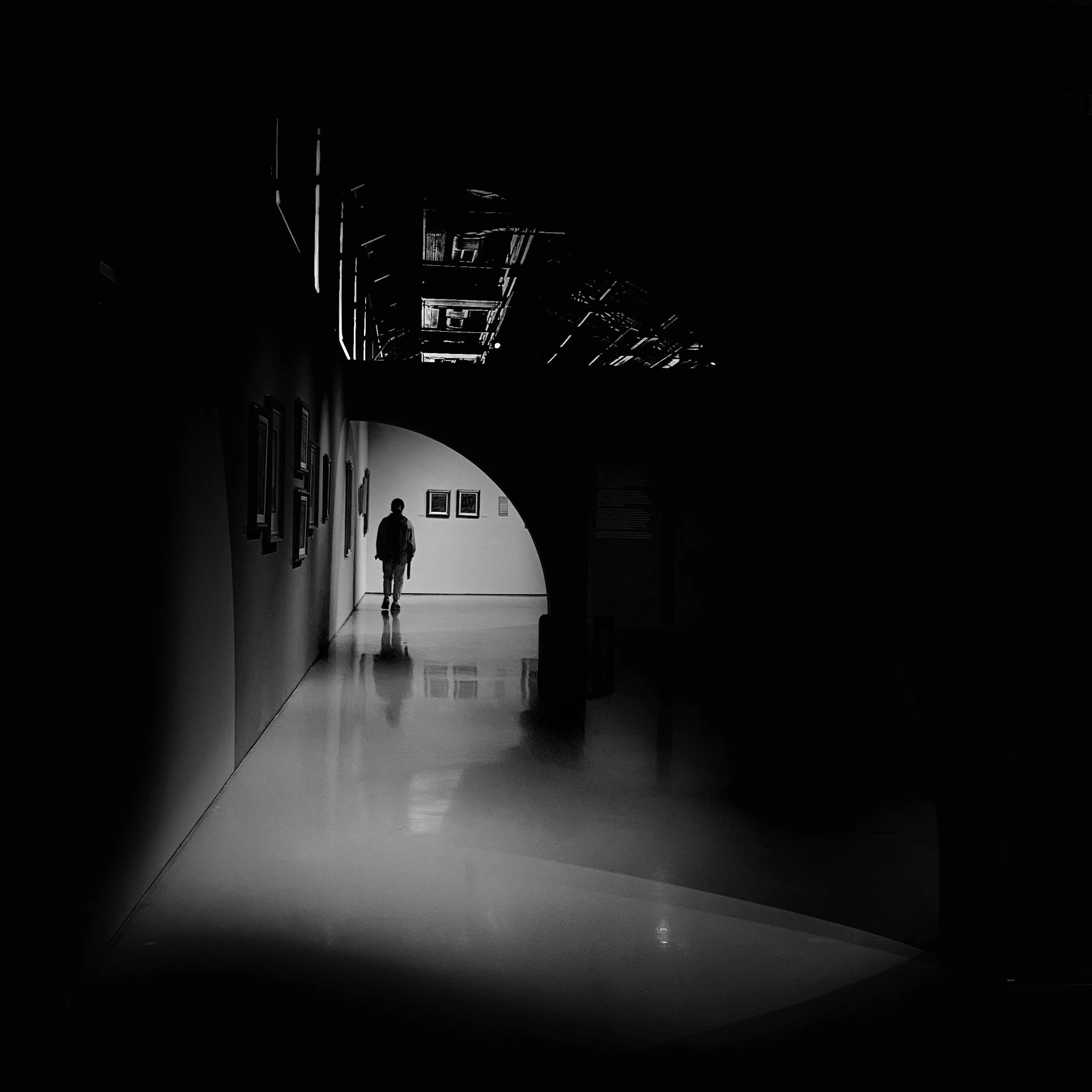 an old po of the dark hallway in an industrial building