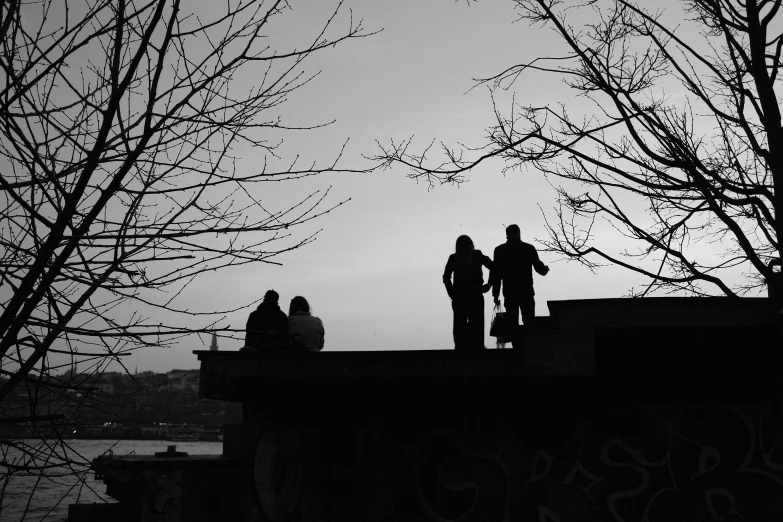 a group of people on top of a building