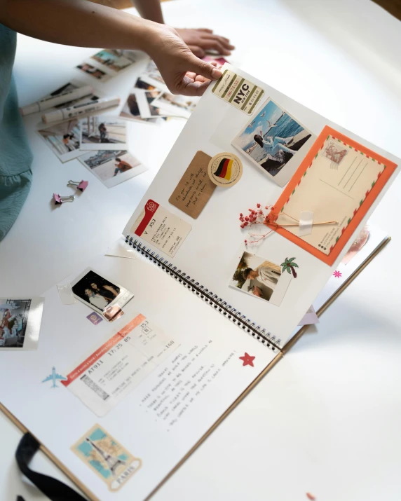 a scrapbook spread over several papers with pictures