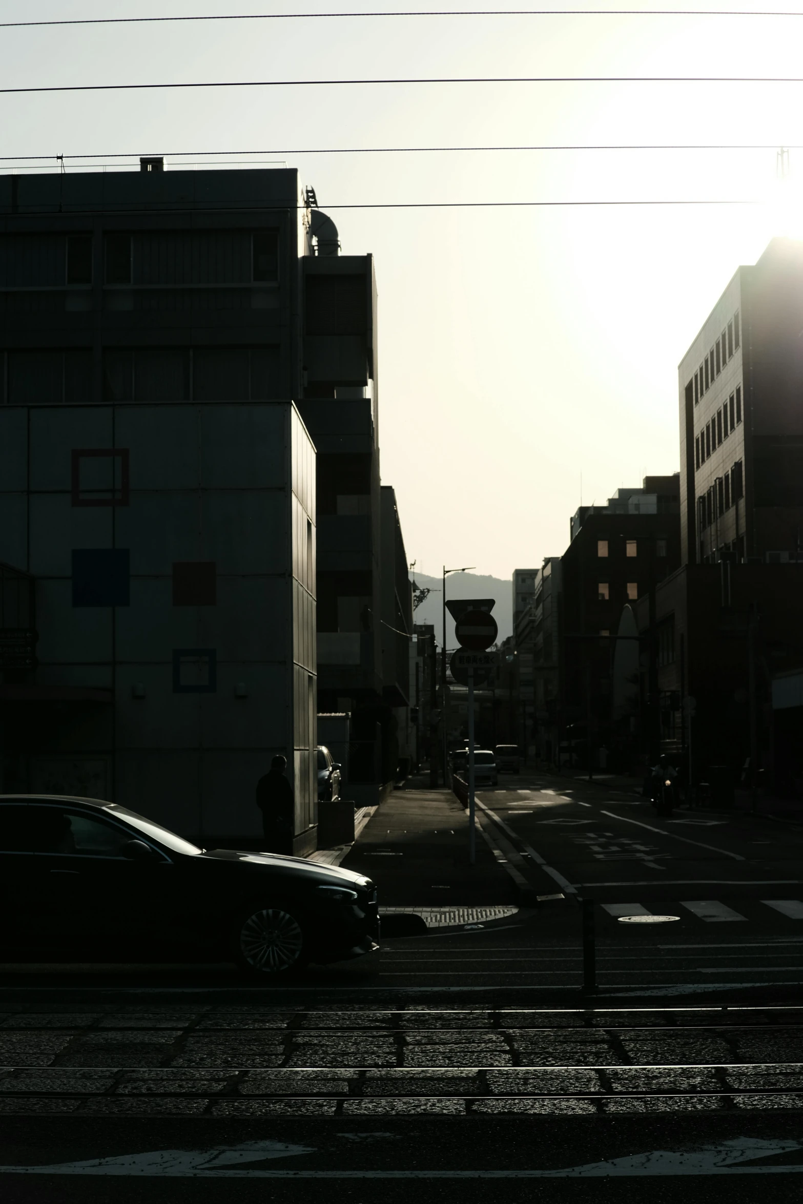 the light shines bright on an urban city street