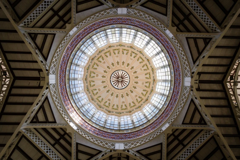 looking up into the ceiling in a domed structure