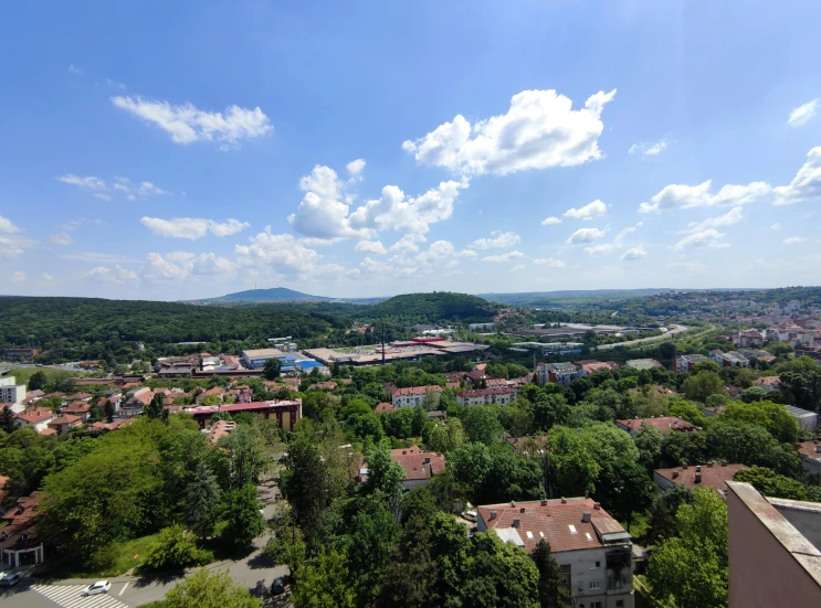 the city skyline is shown as seen from above