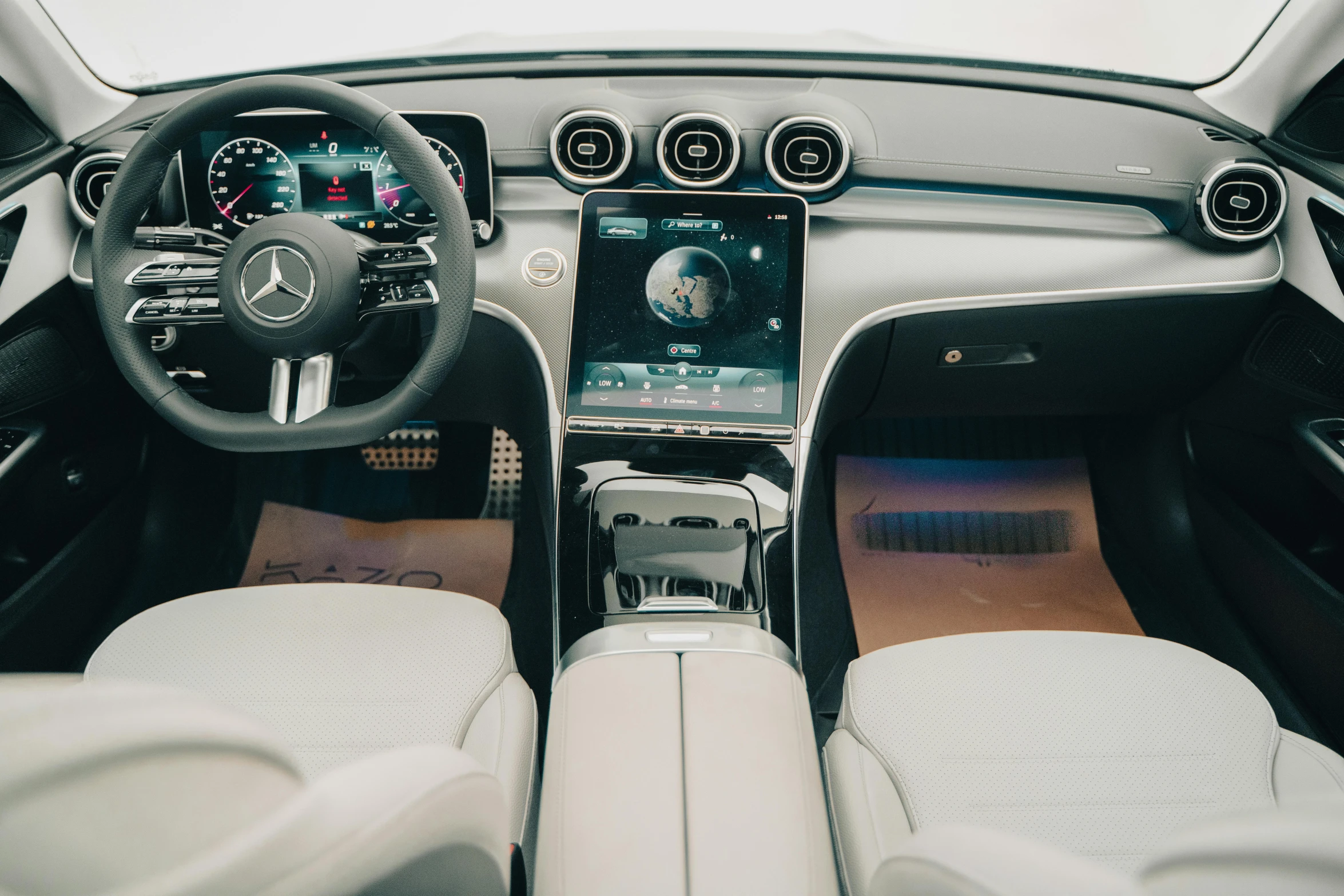 a view of the dashboard, instruments and dashboard lights