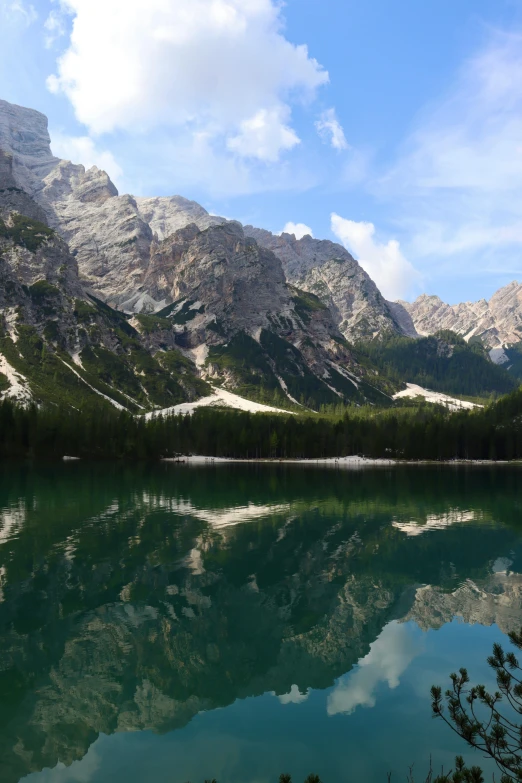 mountains reflected in still water on a sunny day