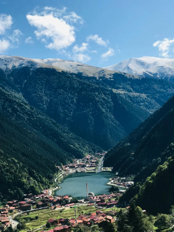 the lake in the middle of a valley surrounded by mountains