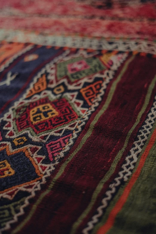 a colorful rug with many different colored design on it