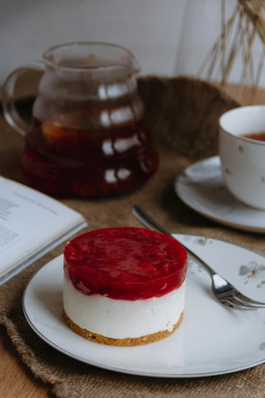 there is a plate with a dessert on it