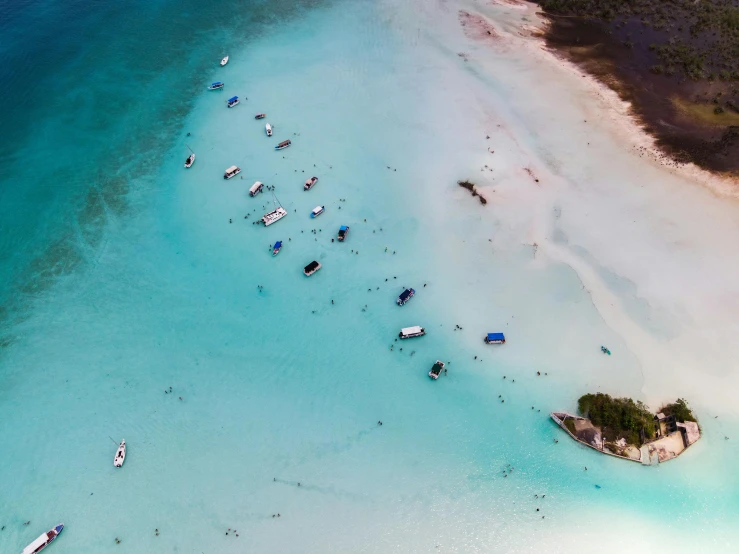 the beach has white sand and clear water