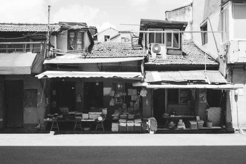 a black and white po of a store front