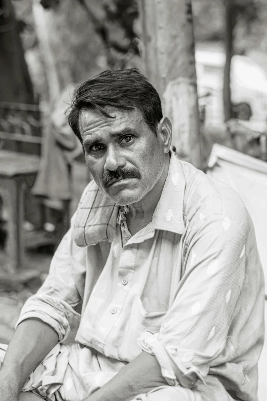 a black and white po of a man in a shirt