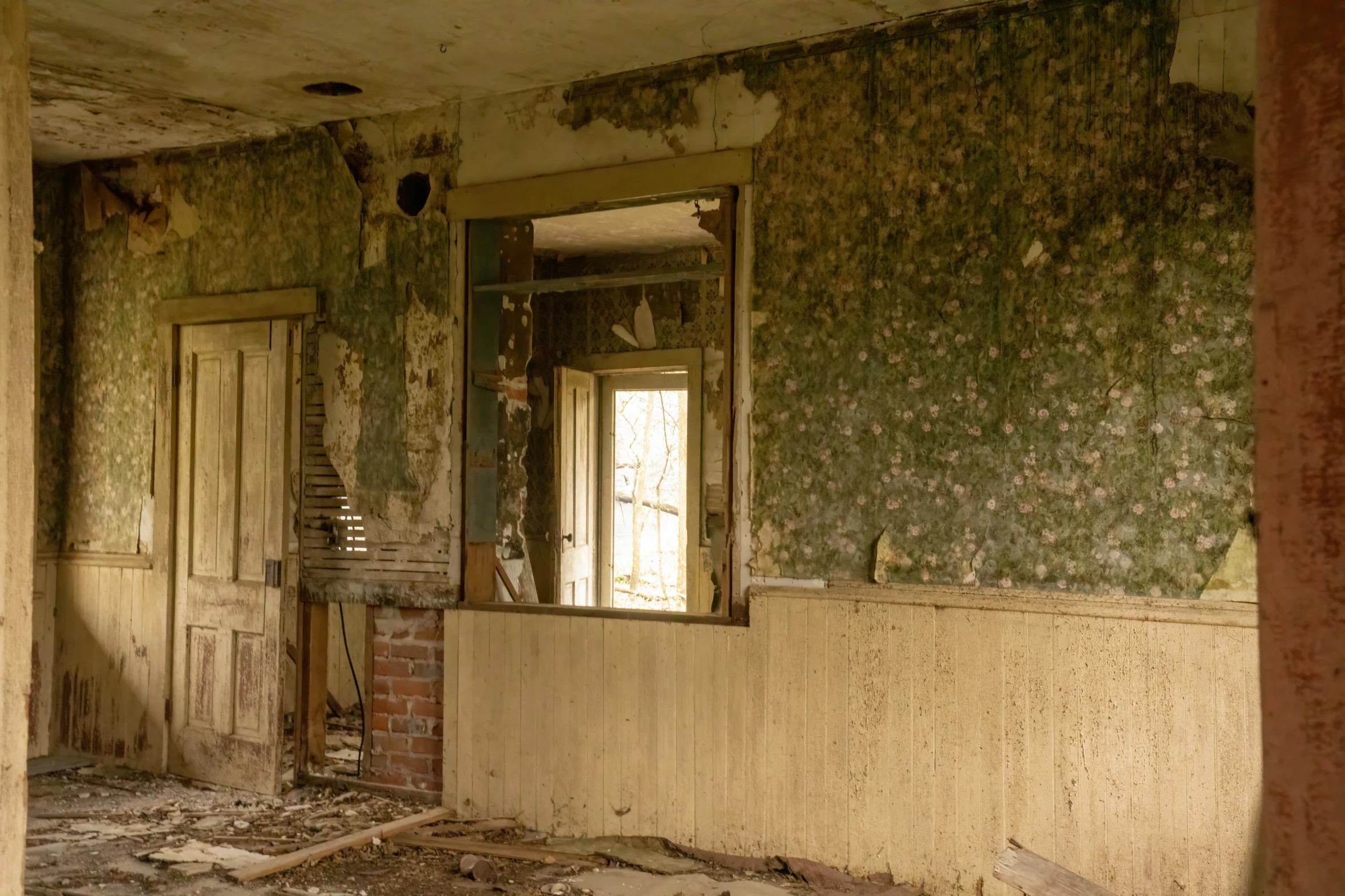 the inside of a room with moldy walls