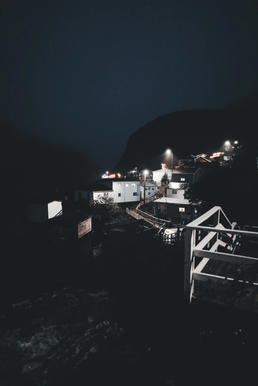 night scene with building and lights on the dark side