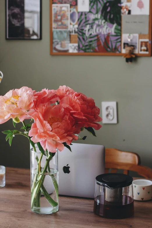 pink carnations in glass vase on a table