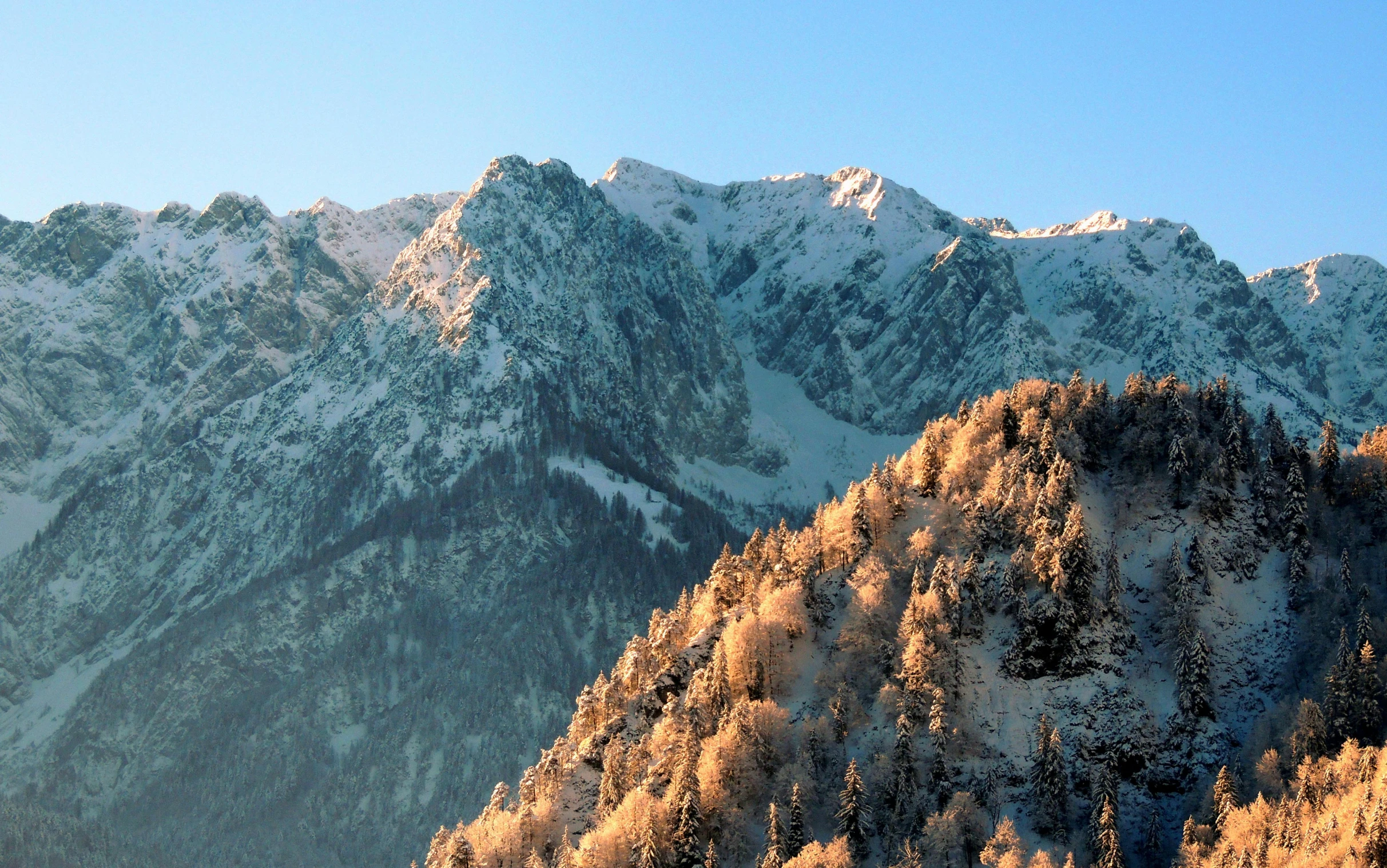 the mountain is covered in thick snow