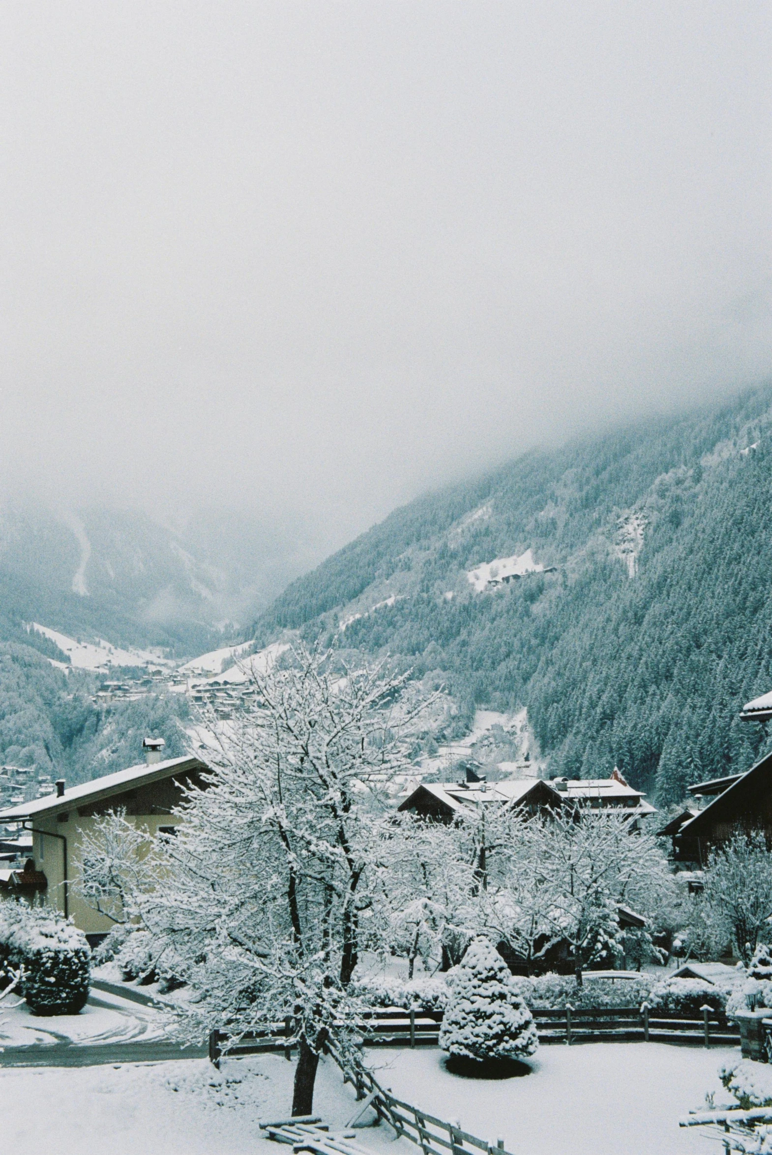 the winter has arrived in this snowy country house